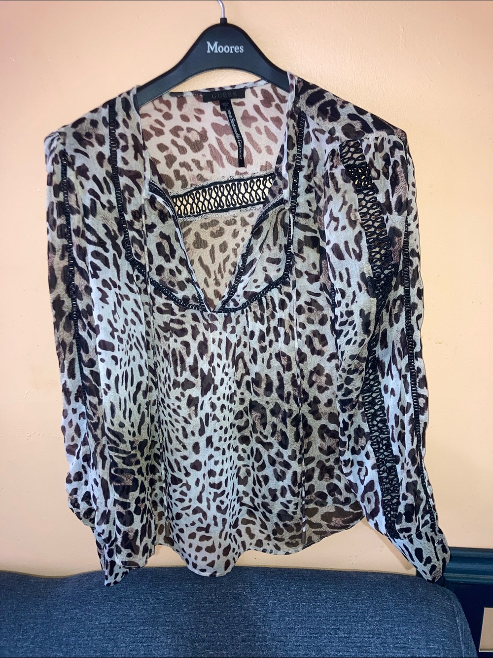 Guess Sheer Leopard-Print V-Neck Blouse in Brown and Black